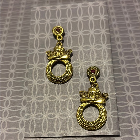 Gold Angel Drop Earrings - Picture 1 of 4